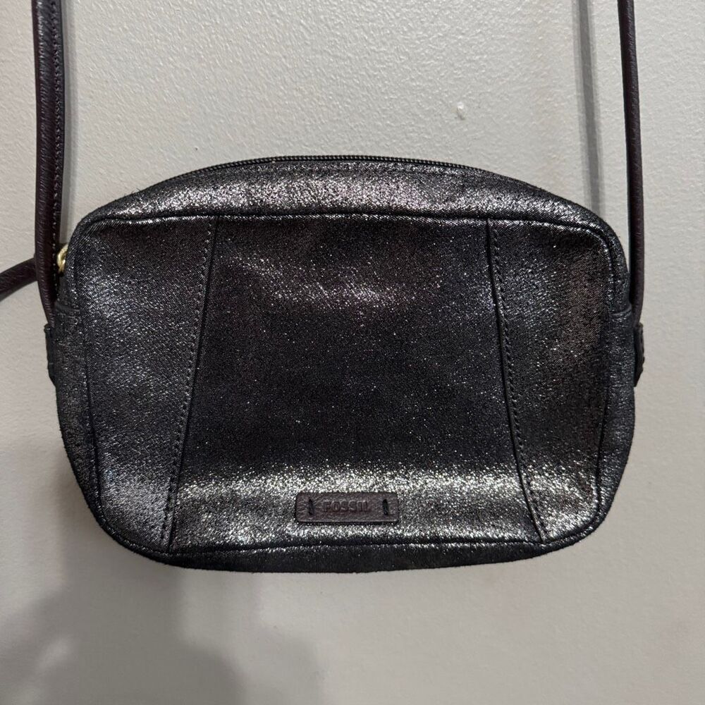 Fossil brown glitter leather crossbody bag